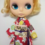 ブライス 着物 振袖 リカちゃん着物 振袖 No.138 波に桜
