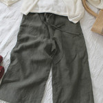 ワイドパンツ４ポケット＊belgian-linen25/チャコールORダークグリーン