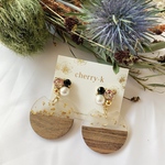 ウッドビジューピアス イヤリング