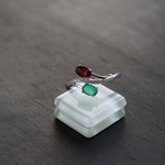 ガーネット＆グリーンオニキス　CZウェーブ2粒リング　SILVER925