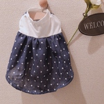 犬服 ハンドメイド デニム風ドット柄ふんわりワンピース