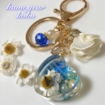 【再販】アクアマリンとお花のキーホルダー