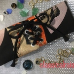 帯リメイクサッシュベルト黒扇柄