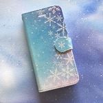 *名入れ可*星空に雪の結晶 スマホケース手帳型 アンドロイド iPhoneケース