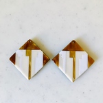 Brown White Geometric Pattern Square Pendant Tops