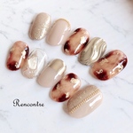 086 ネイルチップ ニュアンスネイル べっ甲 ミラーネイル   シェル  秋ネイル