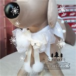 【フラワータイ】Lサイズ　フラワーチョーカー・ピエロカラー『Noel blanc ~ ミルキーリボン』犬　猫　クリスマス　お誕生日　インスタ　撮影用　ギフトにもどうぞ！　首輪