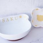 25_出産祝いに[ギフトBOX入り] ★名入れ ベビーキッズくまさんボウル2点セット★ゴールド★