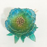 牡丹の二又かんざし（青黄）
