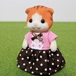 シルバニアファミリー　大人　パフスリーブ　ワンピース　アポロカラー　ピンク×チョコドット　服　シルバニア　着せ替え