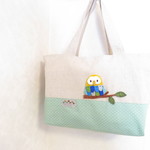 ☆sale☆ふくろうさん刺繍アップリケバッグ♪内側もふくろうさん