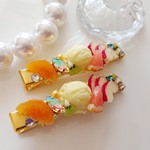 ひんやりレモンシャーベットとフルーツとビジューのヘアクリップ♪