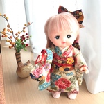 メルちゃんの着物セット*ベージュに牡丹などの花