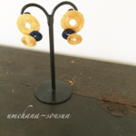 gold&navy丸まる◎ピアス/イヤリング