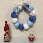 pompomクリスマスリース　ブルー系　大
