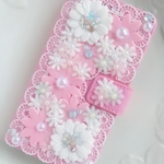 yuko6968様オーダー品♡レーシーフラワーピンク手帳型ケース