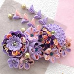 ちりめん≪つまみ細工≫藤色髪飾り