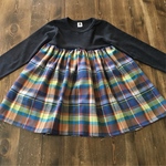 SALE120㎝チャコールT×ブラウン系ネルチェック柄スカート切替ワンピース