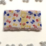 【即納可】ボタンタイプ☆キッズ〜ジュニアサイズ☆ちょうちょ柄＋ふわふわシープボアのネックウォーマー 