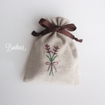 手刺繍巾着ポーチ ❁ ラベンダー花束
