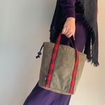 S-TOTE（巾着トート）カーキスエード×レッドチェック