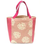 濃淡大人ピンクの切替トート　～リース柄に両サイドの切替～　お着替え入れやジム用、サブバッグやお散歩用に