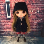 フード付コートとお洋服セット（ネイビー×赤タータン）