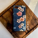 久遠(桜/淡青)〜和布刺繍　和柄スマホケース【iPhone8/7共通】