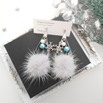 wintercollar  雪の結晶とグレーミンクファーの大人かわいいピアス･ノンホールピアス・イヤリング