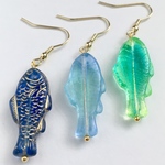 【blue/green】チェコビーズ お魚ピアス/イヤリング