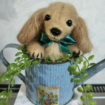羊毛フェルト　ダックスフンド　缶入りダックス　犬　