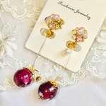 真っ赤な薔薇ときらきらビジューのロングイヤリングorピアス
