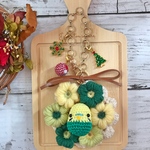 クリスマス限定♪★再販★モリーの花のリースに囲まれて♡セキセイインコのあみぐるみバッグチャーム♡黄×緑♡男の子