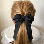 黒の大人可愛い揺れるヘアリボン ポニーフック ストライプ柄オーガンジー