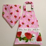 ☆特価☆90cm イチゴ（ピンク）ゴム紐　子供用エプロン・三角巾セット