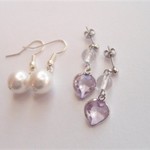 2点セット・パープルハートピアス＆パールピアス