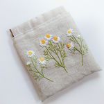 リネンの刺繍バネポーチ（カモミール）