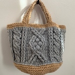 ニットバッグ　アラン模様　マルシェバッグ　グレー