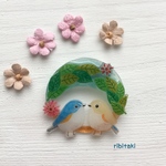 鳥さんリースブローチ（ルリビタキ ペア）