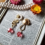 【Xmas sale】2way ホワイトフラワー ボタンピアス イヤリング