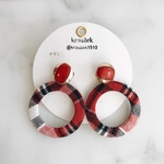 ★sale★ピアス・ジャパンヴィンテージボタンとチェックサークル（レッド）