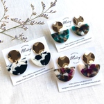 ピアス 3color 半円 MIX カラーと ゴールド プレート ピアス / イヤリング / チタンピアス  /樹脂ピアス / シンプル