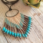 turquoise beads - fringe  necklace