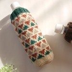 ペットボトルのニットカバー　三角の編み込み模様　モスグリーン