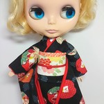 ブライス 着物 振袖 リカちゃん着物 振袖 No.143 黒 疋田椿