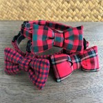 手縫いの猫用首輪＆蝶ネクタイ●クリスマス☆チェックセット