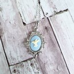 vintage★はちどりカメオのネックレス＜水色×シルバー＞ゴージャス
