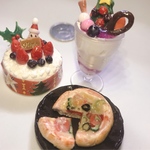 ミニチュア　クリスマスケーキ　ピザ　パフェセット