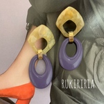 RUKIRIRIA #360 ベージュ×パープルピアス  大ぶりピアス 大ぶりイヤリング 