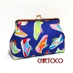 化粧ポーチなど パステルカラーの可愛いスニーカー柄　 USAコットン がま口ポーチ